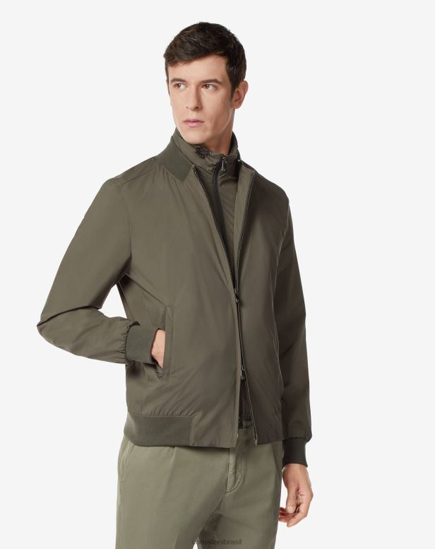 2200J101 homens Corneliani jaqueta bomber acolchoada técnica verde roupas
