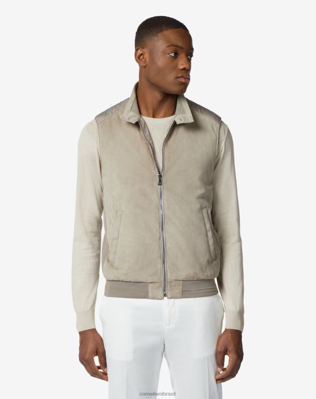 2200J102 homens Corneliani colete de algodão acolchoado de couro bege roupas
