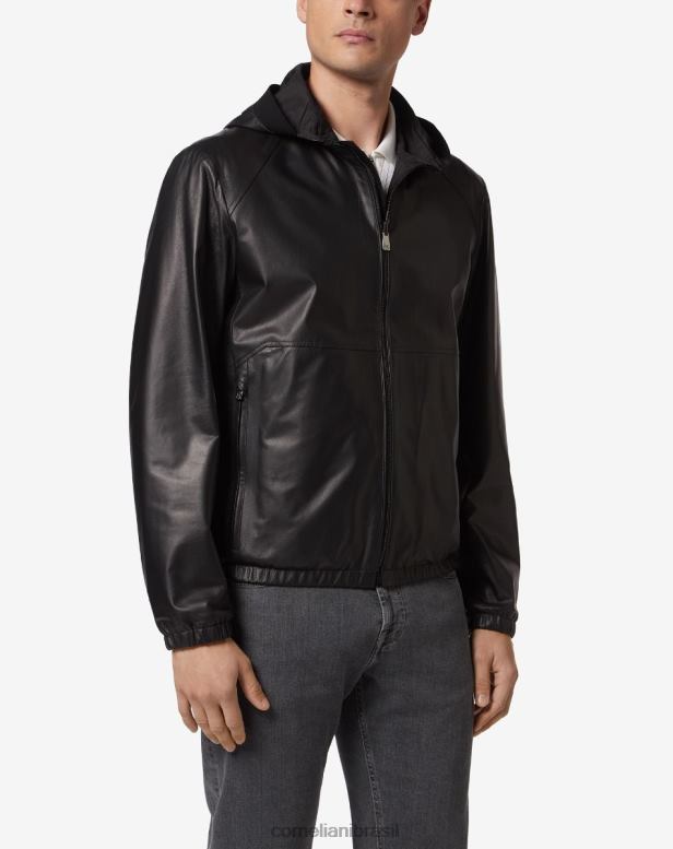 2200J105 homens Corneliani jaqueta reversível de couro nappa preto roupas