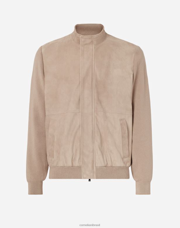 2200J107 homens Corneliani jaqueta de malha e camurça areia roupas