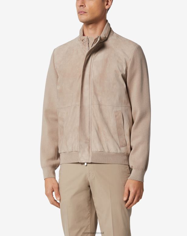 2200J107 homens Corneliani jaqueta de malha e camurça areia roupas