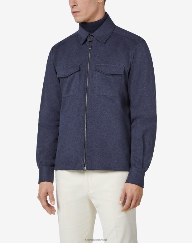 2200J108 homens Corneliani camiseta técnica em jersey de algodão azul roupas