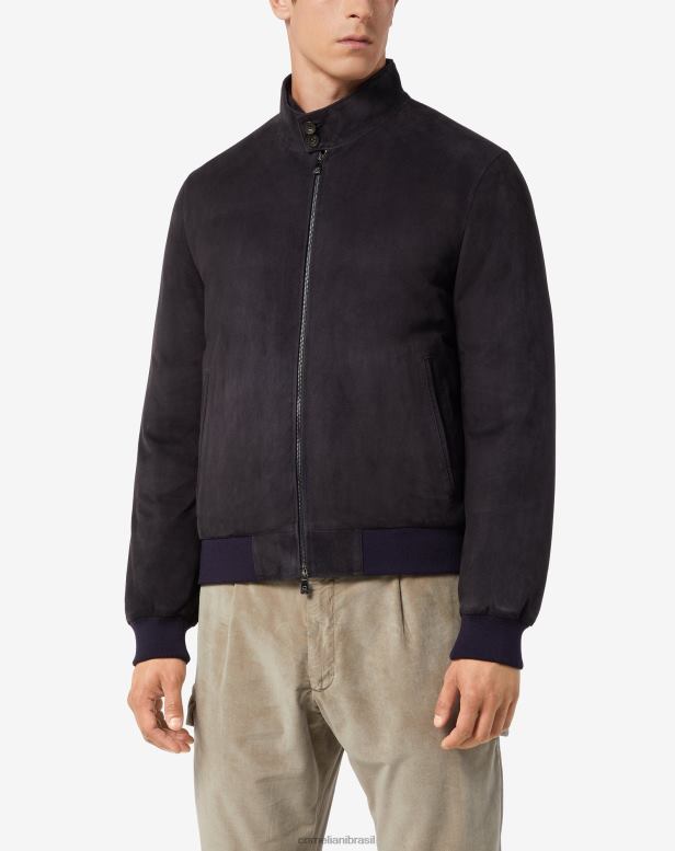 2200J109 homens Corneliani jaqueta de camurça acolchoada azul roupas