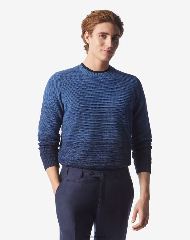 2200J111 homens Corneliani suéter tricotado com gola redonda azul roupas