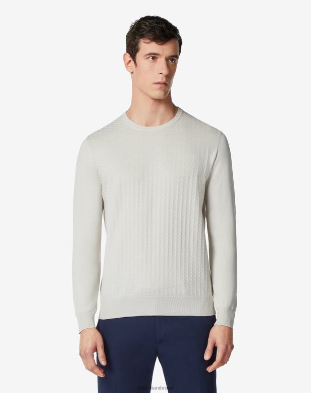 2200J112 homens Corneliani suéter cinza claro de algodão pima com gola redonda cinza claro roupas