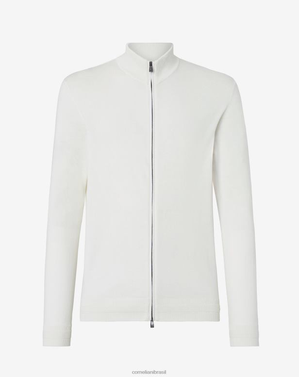 2200J120 homens Corneliani suéter de algodão marinho com zíper completo branco roupas