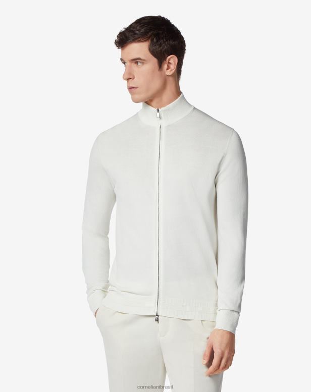 2200J120 homens Corneliani suéter de algodão marinho com zíper completo branco roupas