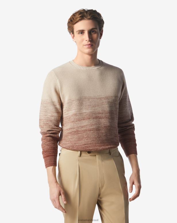 2200J123 homens Corneliani suéter tricotado com gola redonda bege natural roupas