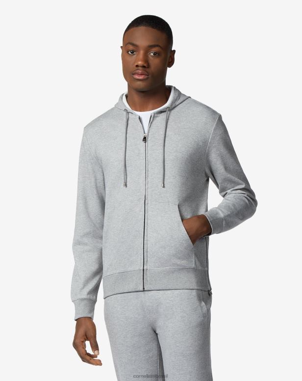 2200J125 homens Corneliani moletom com capuz de mistura de algodão dupla face antracite roupas