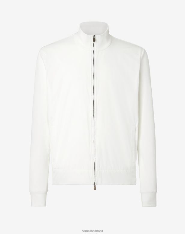 2200J127 homens Corneliani moletom de tecido tecnológico com zíper completo branco roupas