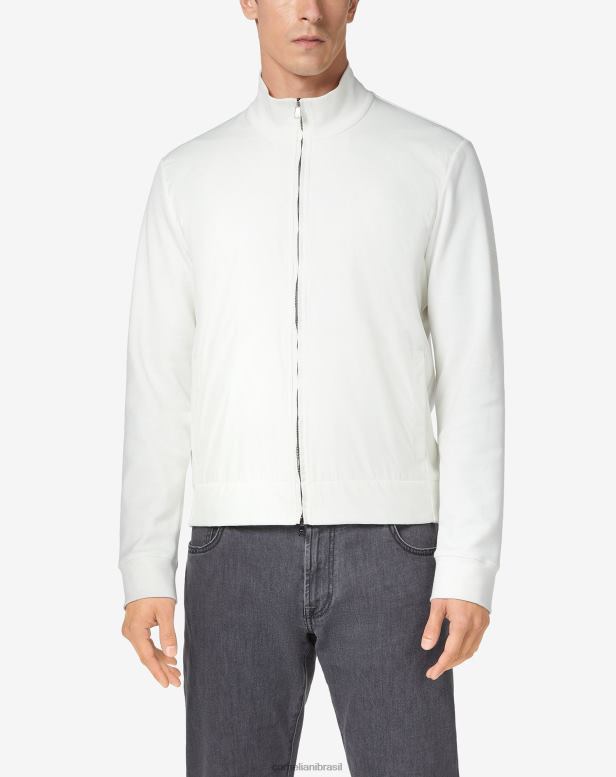2200J127 homens Corneliani moletom de tecido tecnológico com zíper completo branco roupas