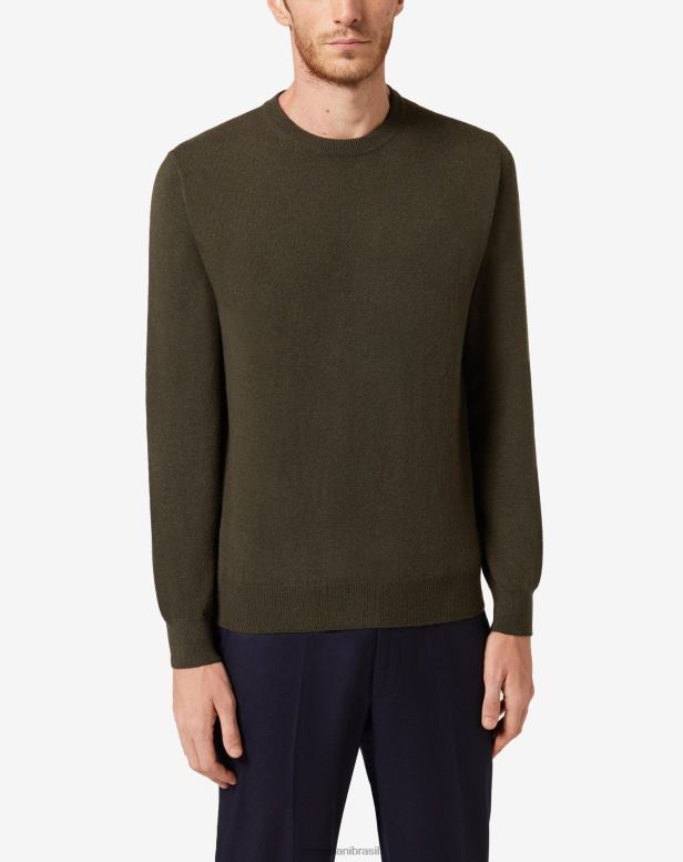 2200J129 homens Corneliani gola redonda de caxemira verde militar roupas