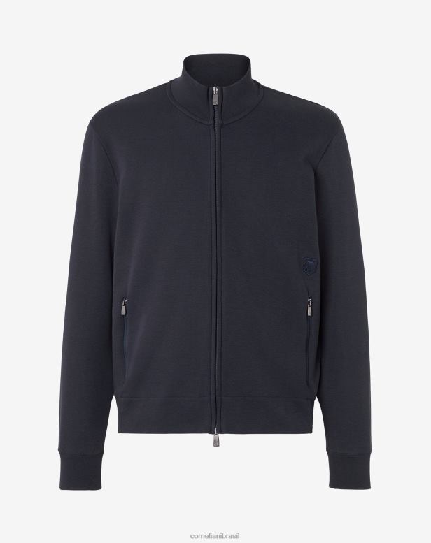2200J130 homens Corneliani moletom de algodão com zíper completo azul-marinho roupas