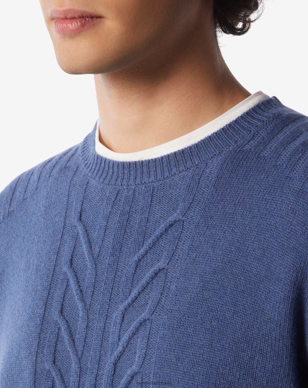 2200J132 homens Corneliani suéter tricotado de lã sustentável e caxemira com gola redonda azul roupas