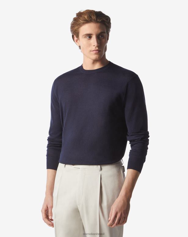 2200J133 homens Corneliani algodão e seda ultraleve azul-marinho roupas