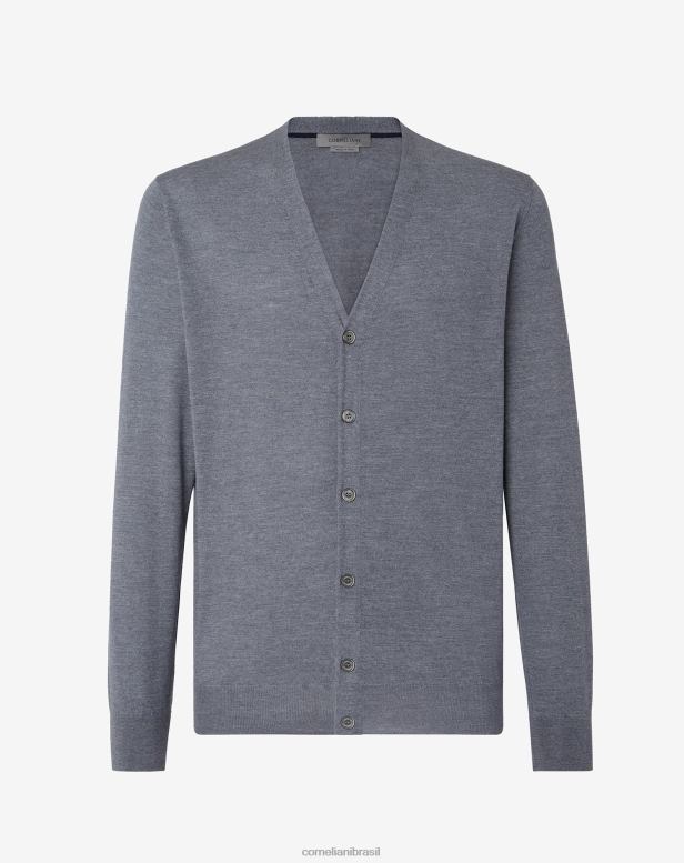 2200J136 homens Corneliani Cardigan de lã merino 18gg cinza melange roupas