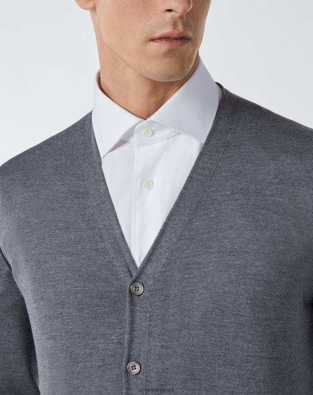 2200J136 homens Corneliani Cardigan de lã merino 18gg cinza melange roupas