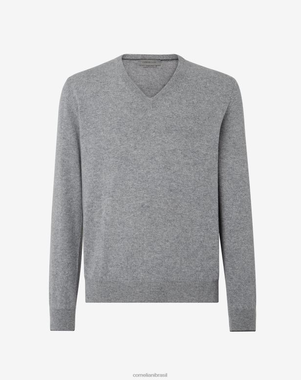 2200J140 homens Corneliani cashmere puro com decote em V cinza pálido roupas
