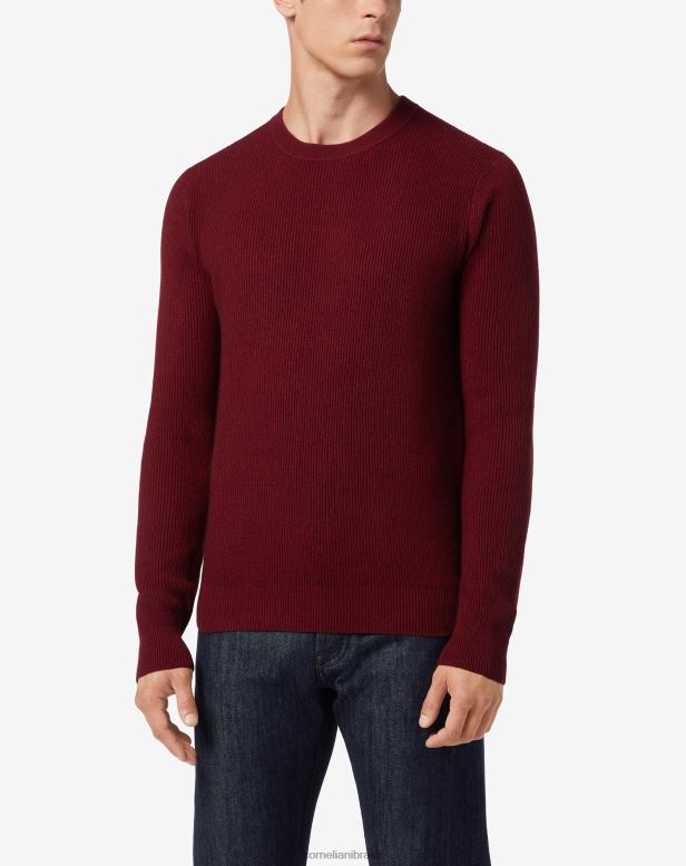 2200J141 homens Corneliani gola redonda de seda e caxemira Borgonha roupas