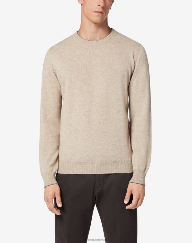 2200J143 homens Corneliani gola redonda de caxemira pura bege roupas