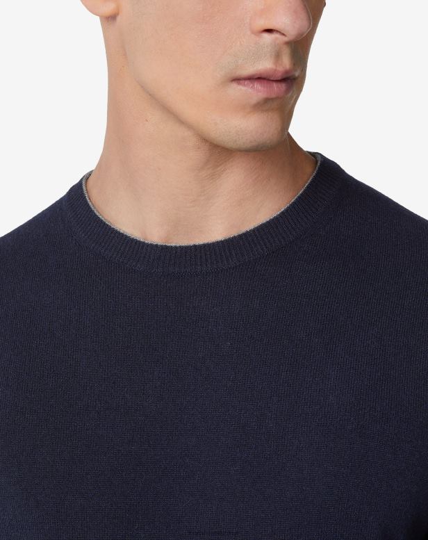 2200J144 homens Corneliani gola redonda de caxemira pura azul roupas