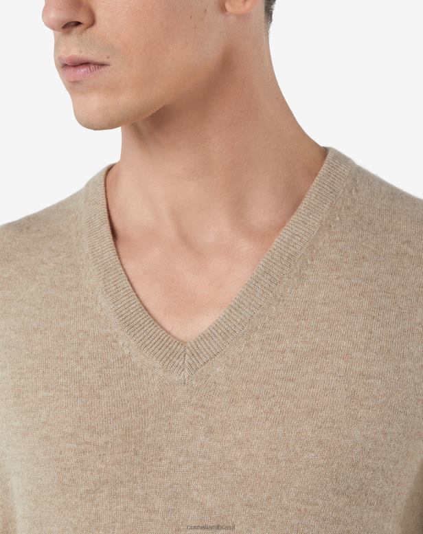 2200J145 homens Corneliani cashmere puro com decote em V bege roupas