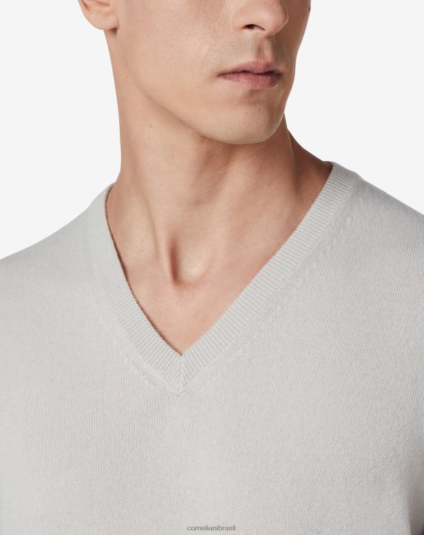 2200J146 homens Corneliani cashmere puro com decote em V giz branco roupas