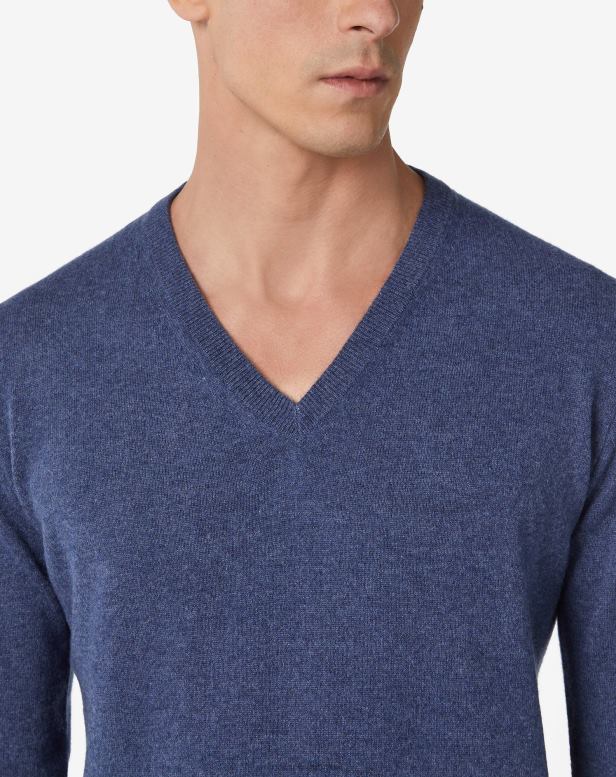 2200J148 homens Corneliani cashmere puro com decote em V azul real roupas
