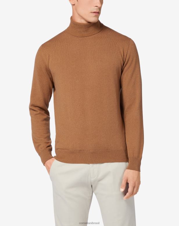 2200J152 homens Corneliani gola alta de caxemira pura em camelo bege roupas