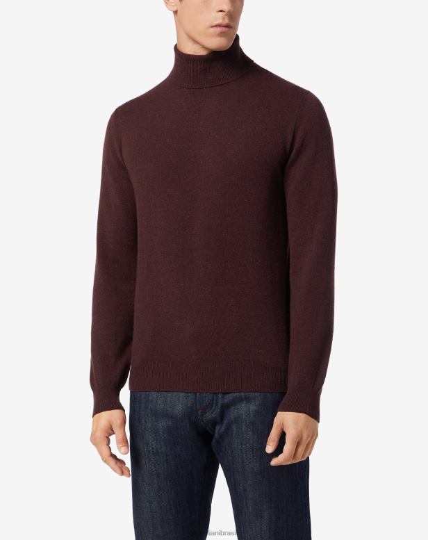 2200J153 homens Corneliani gola alta de caxemira pura Borgonha roupas