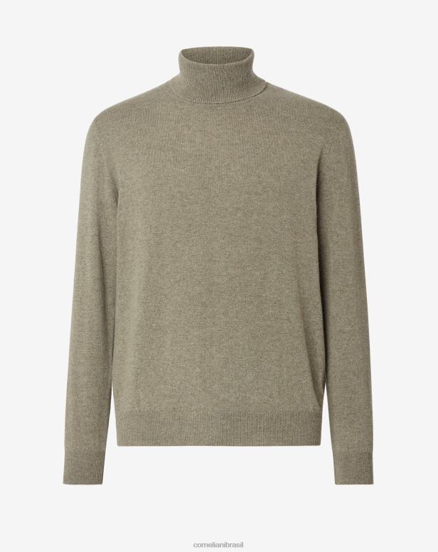 2200J154 homens Corneliani gola alta de caxemira pura Exército verde roupas