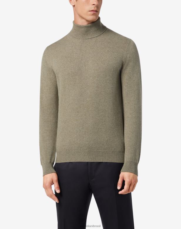 2200J154 homens Corneliani gola alta de caxemira pura Exército verde roupas