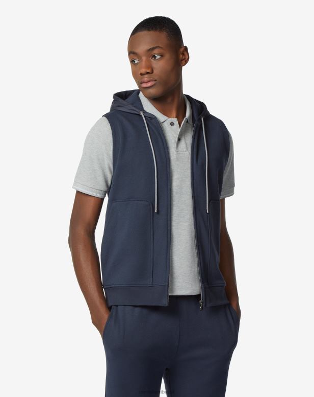 2200J155 homens Corneliani colete com capuz em algodão azul-marinho roupas