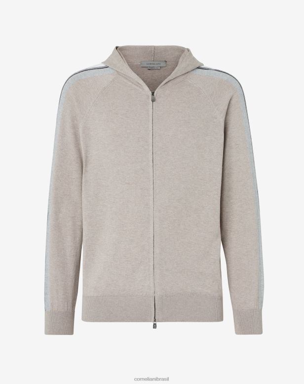 2200J157 homens Corneliani moletom com zíper completo em algodão e caxemira bege roupas