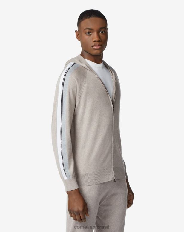 2200J157 homens Corneliani moletom com zíper completo em algodão e caxemira bege roupas