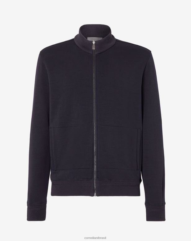 2200J158 homens Corneliani suéter merino com zíper completo azul-marinho roupas