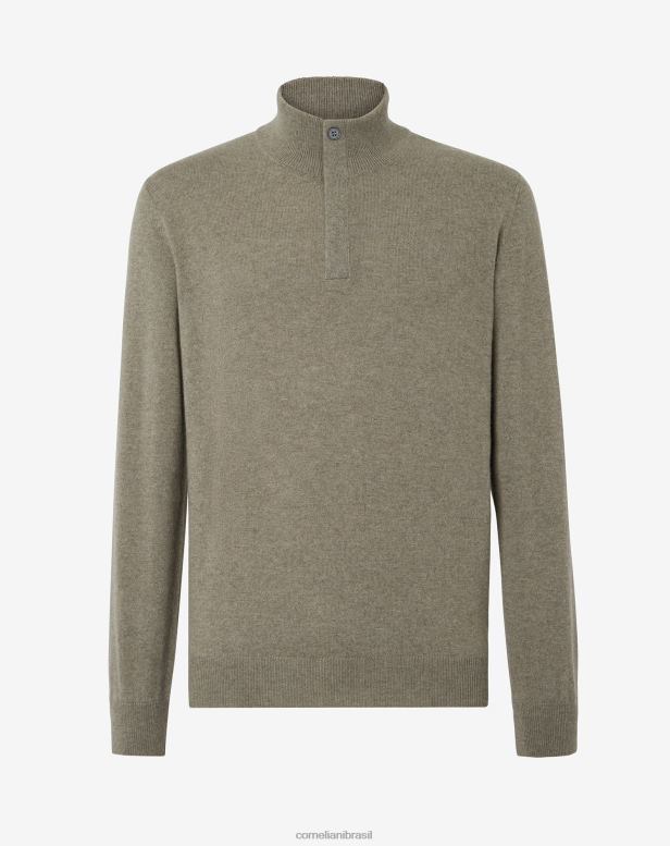 2200J160 homens Corneliani gola redonda de caxemira com botões Exército verde roupas