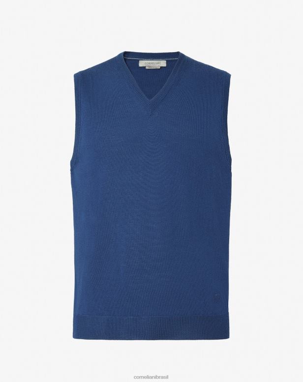 2200J162 homens Corneliani colete de lã merino azul real roupas