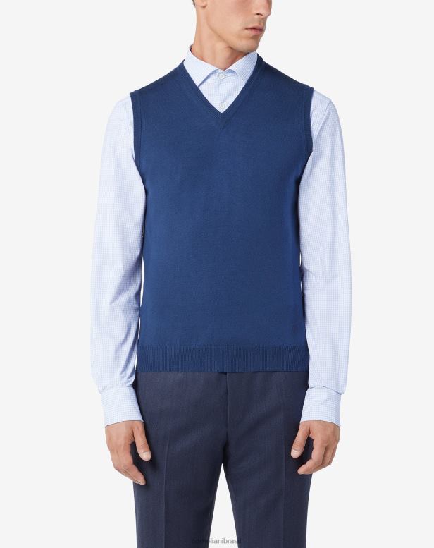2200J162 homens Corneliani colete de lã merino azul real roupas