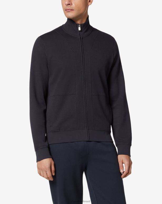 2200J163 homens Corneliani moletom de lã leve com zíper completo azul roupas