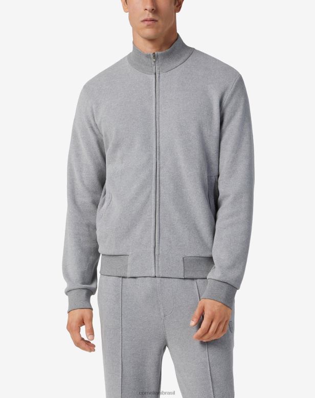 2200J166 homens Corneliani moletom com zíper e toque macio cinza roupas