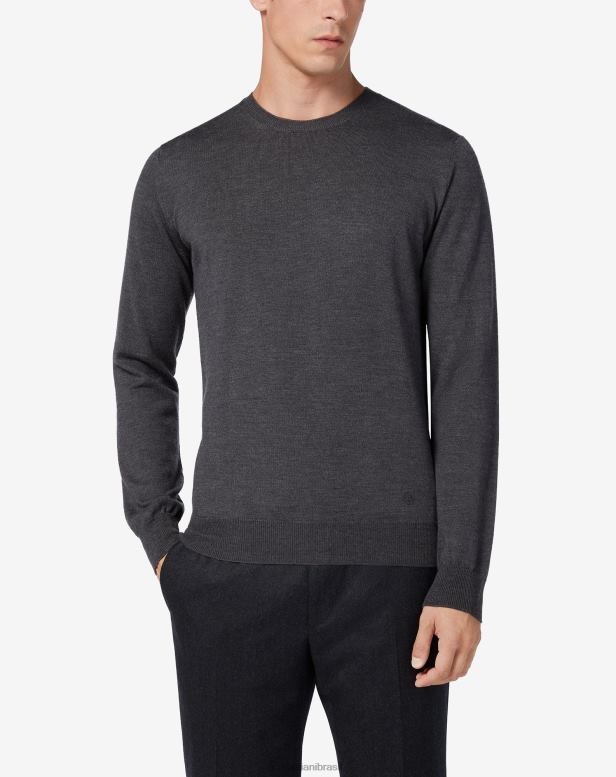 2200J167 homens Corneliani pulôver de gola redonda em lã merino cinza roupas