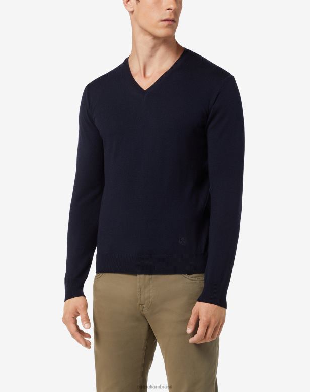 2200J169 homens Corneliani pescoço em lã merino azul roupas