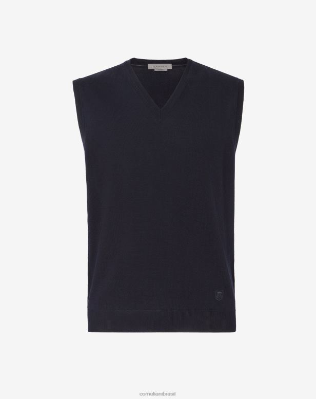 2200J171 homens Corneliani colete de lã merino azul roupas