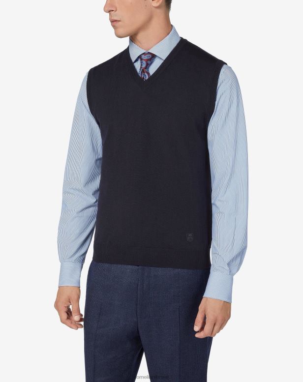 2200J171 homens Corneliani colete de lã merino azul roupas