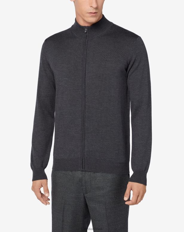2200J174 homens Corneliani suéter de lã merino com zíper completo cinza escuro roupas