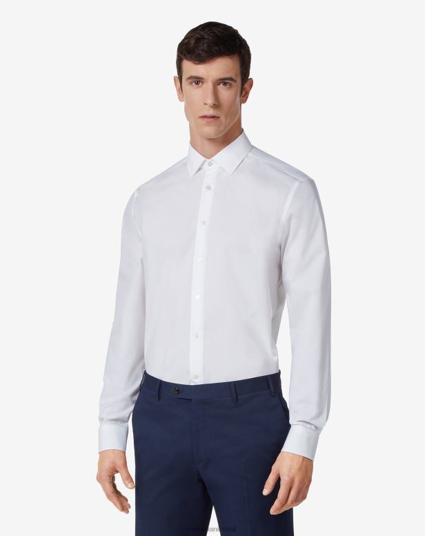 2200J179 homens Corneliani camisa de popolina de algodão puro branco óptico branco óptico roupas