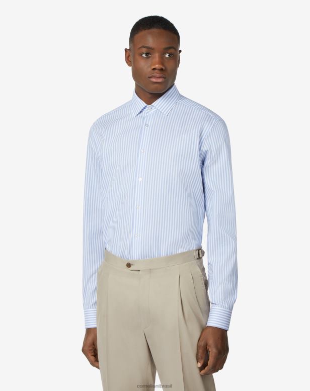 2200J180 homens Corneliani gestreep overhemd em versterkt katoen azul roupas