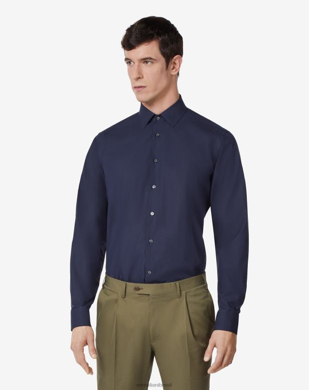 2200J181 homens Corneliani camisa de popolina de algodão puro azul roupas