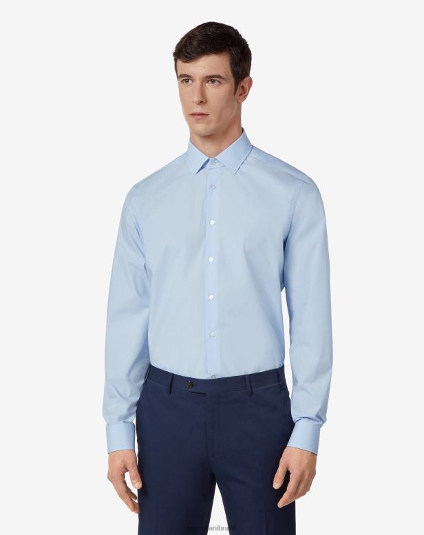 2200J182 homens Corneliani camisa de popolina de algodão puro azul claro roupas